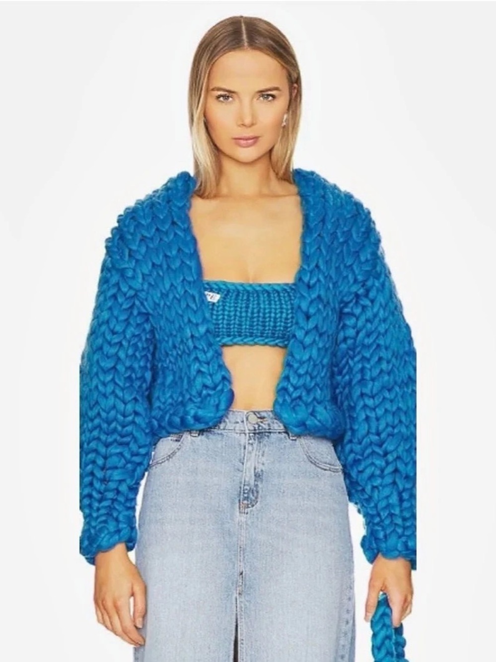 Hope Macaulay Block Colossal Knit Jacket Blue Knit Cardigan Size S/M NWT